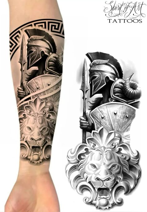 Gladiator Tattoo Design, 300 Tattoo, Arm Tattoo Design, Gladiator Tattoo, Half Sleeve Tattoos Forearm, Zeus Tattoo, Egyptian Tattoo Sleeve, Spartan Tattoo, Full Leg Tattoos