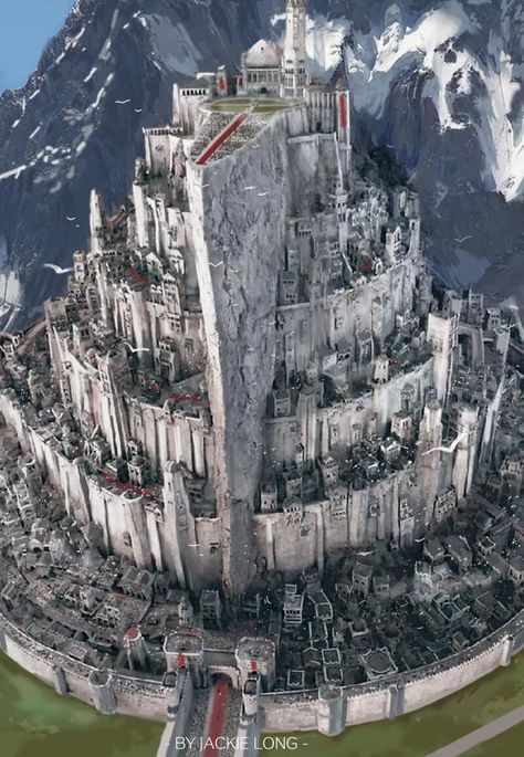 Lord Of The Rings Tattoo, Minas Tirith, Lotr Art, 1 May, Skyscraper Architecture, Fantasy City, Fantasy Castle, Fantasy Places, Fantasy Art Landscapes