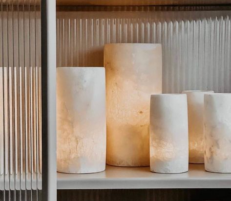 "Unique Handmade white alabaster stone, handmade from crystallized rock in the Sahara desert. An arrangement of these candle holders gives any room a magical and warm glow  Price includes expedited DHL shipping Approximate dimensions (in.): Small: 6\" H x 2½\" W  Medium: 8\" H x 3½\" W Large: 10\" H x 4½\" W Care instructions; wipe with a dry cloth." Alabaster Candle Holder, Bedroom Items Decor, Alabaster Candle, Arch Wall Mirror, Moroccan Ceiling, Brass Ceiling Lamp, Arch Wall, Alabaster Stone, White Alabaster