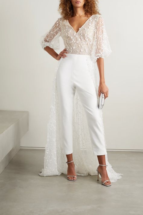 Shopping Bag | NET-A-PORTER Winter Wedding Jumpsuit, Casual Wedding Reception Outfit, Jumpsuit With Train, Lesbian Wedding Outfits, Outfit Boda, Wedding Suits For Bride, Jumpsuit Wedding Dress, Wedding Jumpsuits, White Jumpsuit Wedding