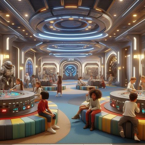 Sci Fi Classroom, Futuristic Classroom, Ville Cyberpunk, Disney World Wedding, Sci Fi Landscape, Starship Concept, Furniture Design Wooden, Cottage Interior, Cyberpunk Aesthetic