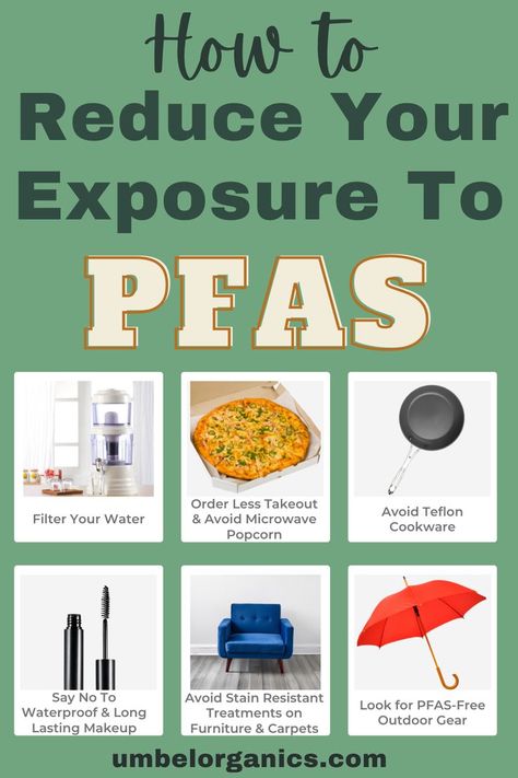 6 ways to reduce your exposure to PFAS: water filter, pizza in takeout box, Teflon cookware, mascara wand, blue chair, red umbrella Makeup Furniture, Mint Juice, Natural Mama, Toxic Free Living, Chemical Free Living, Toxin Free Living, Toxic Products, Food Swaps, Natural Things