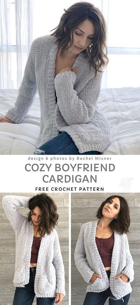 Crochet Cardigan Pattern Free, Crochet Cardigan Sweater, Confection Au Crochet, Crochet Sweater Pattern Free, Mode Crochet, Boyfriend Cardigan, Boucle Yarn, Crochet Simple, Crochet Clothes Patterns