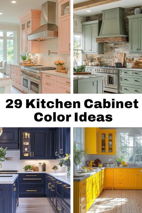 Bold Cabinet Colors, Fun Kitchen Cabinet Colors, Colourful Kitchen Cabinets, Colored Cabinets Kitchen, Trending Cabinet Colors, Modern Kitchen Paint, Cabinet Color Ideas, Kitchen Cabinet Color Ideas, Kitchen Cabinet Color