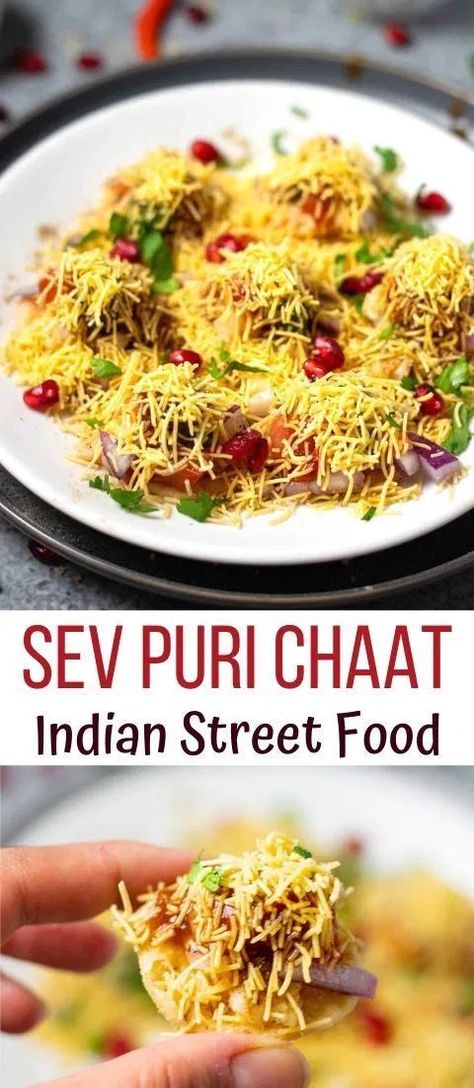 A popular Mumbai street food, Sev Puri is a sweet, spicy and tangy chaat. This no-cook chaat recipe is a favorite snack to enjoy with your evening tea! #sevpuri #sevbatatapuri #indianchaat #streetfood | pipingpotcurry.com Dahi Papdi Chaat, Chaat Indian, Papri Chaat, Green Chutney Recipe, Delhi Street, Sev Puri, Chats Recipe, Mumbai Street, Mumbai Street Food