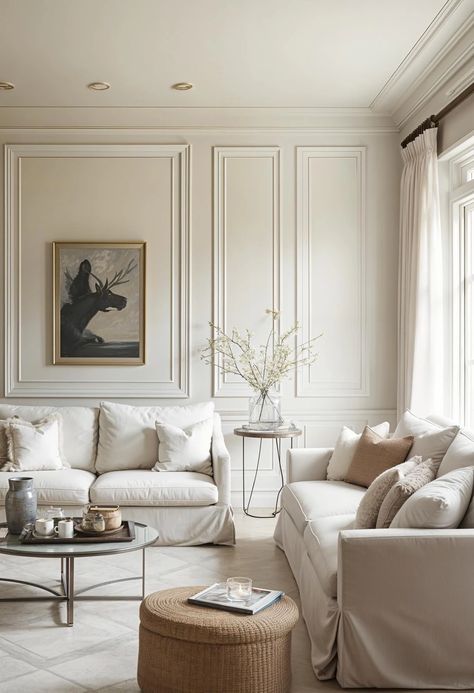 20 Stunning Living Room Wall Decor Ideas 49 Large High Wall Decor Living Room, Wall Treatments Living Room, Large Living Room Wall Ideas, White Wainscoting Living Room, Large Accent Wall Living Room, Decorating A Large Wall In Living Room, Master Living Room, Decor Over Couch, Tall Ceiling Living Room