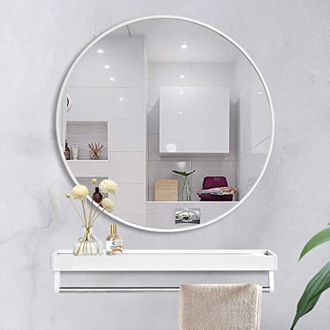 White Round Mirror, Entry Dining Room, Wall Vanity Mirror, Cheap Mirrors, Room Crafts, Bathroom Crafts, Wall Vanity, Mirror For Bathroom, Circle Mirror