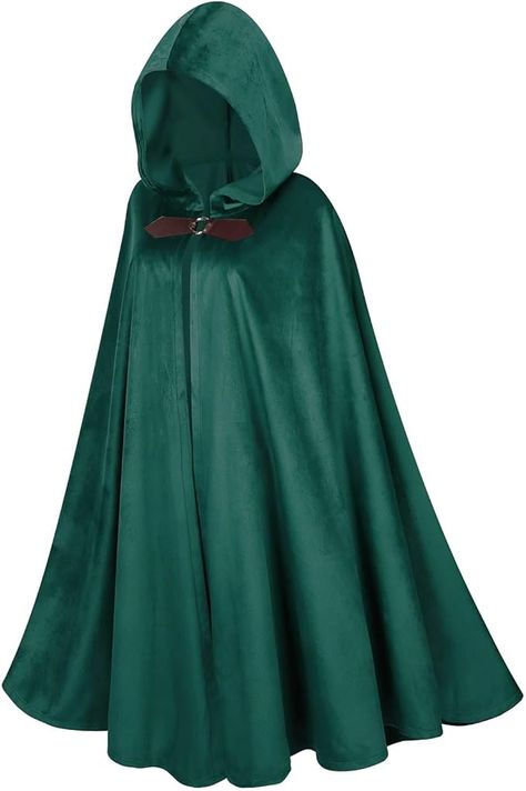 Amazon.com: LMYOVE Mens Hooded Cloak Renaissance Costume Cape, Forest Green Cloak with Hood Men Women, 100cm : Clothing, Shoes & Jewelry Fantasy Cloak, Fantasy Cape, Green Cloak, Cloak With Hood, Hood Men, Fair Outfit, Fantasy Clothes, Fair Outfits, Velvet Cape