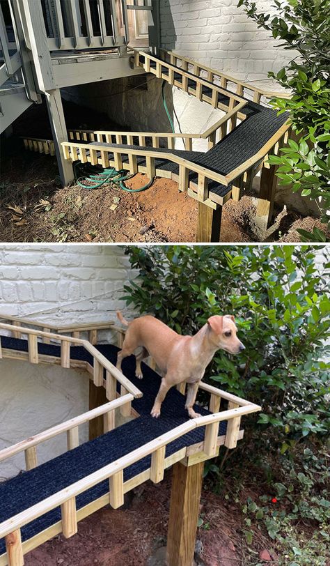 Are Dog Ramps Acceptable?! My Friend’s Dog, Buddy, Doesn’t Do Stairs Well. So They Asked Me To Build Him A Ramp. Voilà! Dog Ramp On Stairs, Dog Ramp Outdoor Decks, Dog Bed With Ramp, Dog Deck Ramp, Ramp For Dogs Over Stairs, Deck Ramp For Dogs, Dog Ramp For Deck, Diy Ramp For Dogs, Diy Dog Ramp For Stairs Outdoor