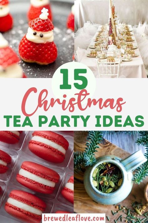 Planning a Christmas themed tea party? Here are great festive ideas for what to serve your guests from cookies to fruit to spiced holiday drinks. Food Ideas For Tea Party, Christmas Tea Food Ideas, Christmas High Tea Food, Proper Tea Party, Christmas High Tea Ideas, Christmas Tea Desserts, Dessert For Tea Party, High Tea Christmas, Winter Tea Party Food