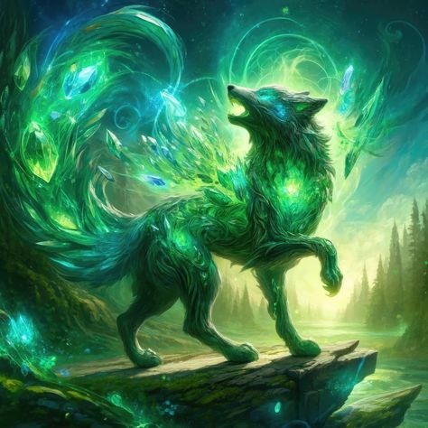 Elemental Wolf Art, Fantasy Wolves Mythical Creatures, Fantasy Elemental Creatures, Fantasy Wolf Art, Mystical Wolf Art, Elemental Wolf, Wolf Fantasy Art, Element Animals, Fantasy Wolves