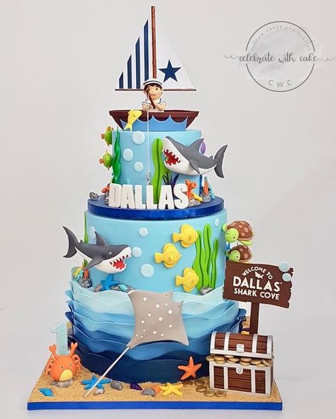 Undersea Cake, Ocean Themed Wedding, Sailor Cake, Shark Birthday Cake, Ocean Birthday Cakes, Marine Cake, Birthday Cake Kids Boys, Nemo Cake, Shark Birthday Cakes