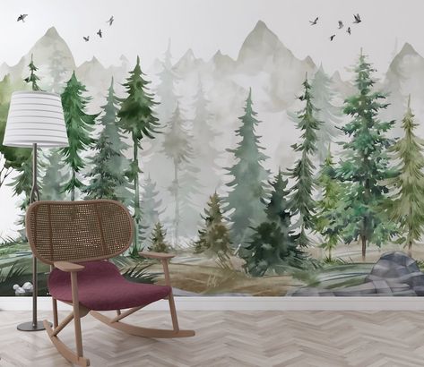 Woodland Watercolor Peel and Stick Wall Mural Fairy Pine Tree Kids Nursery Removable Decal Self Adhesive Forest Wallpaper 26 - Etsy Woodland Wall Decals, Watercolor Pine Tree, Pine Tree Forest, Forest Mural, Pine Trees Forest, Woodland Wall, Forest Wall Mural, Forest Wall, Woodland Decor