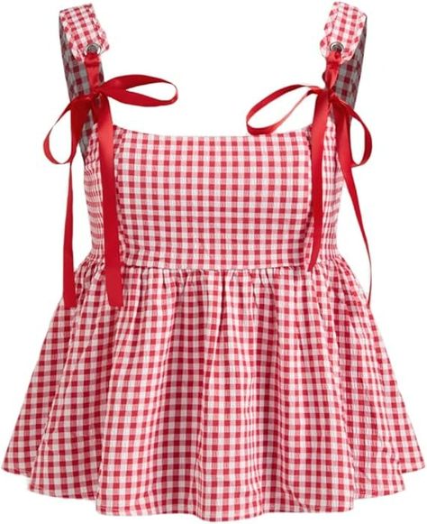 Yiulangde Womens Square Neck Gingham Camisole Summer Spaghetti Strap Backless Cami Shirt Y2k Peplum Babydoll Crop Tank Tops at Amazon Women’s Clothing store Romance Movie, Halter Shirt, Summer Spaghetti, Clothes Reference, Babydoll Shirt, Cami Shirt, Shirt Y2k, Babydoll Top, Cami Tanks