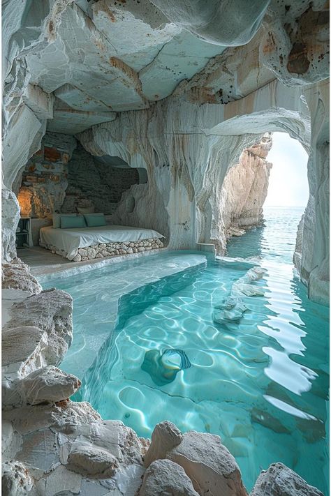 Santorini House, Underwater House, Piscina Interior, Dream Bedroom Inspiration, Santorini Hotels, Cave House, Fantasy House, Design Your Dream House, Dream House Plans