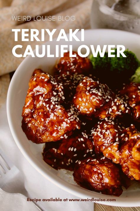 Plant Based Chinese Food, Japanese Cauliflower Recipe, Teriyaki Cauliflower Power Bowls, Cauliflower Tofu Recipes, Plant Based Chinese Recipes, Plant Based Deserts, Chinese Cauliflower Recipes, Plant Based Cauliflower Recipes, Cauliflower Teriyaki