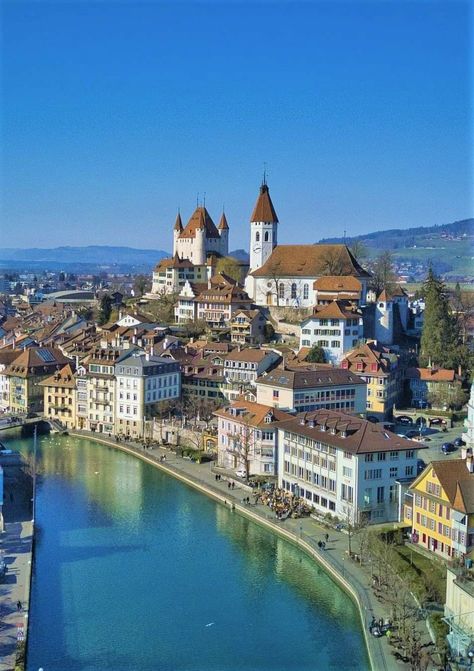 Thun, Canton of Bern, Switzerland Thun Switzerland, Urban Beauty, Bern Switzerland, Travel History, Interlaken, Beautiful Cities, Bern, Alsace, Copenhagen