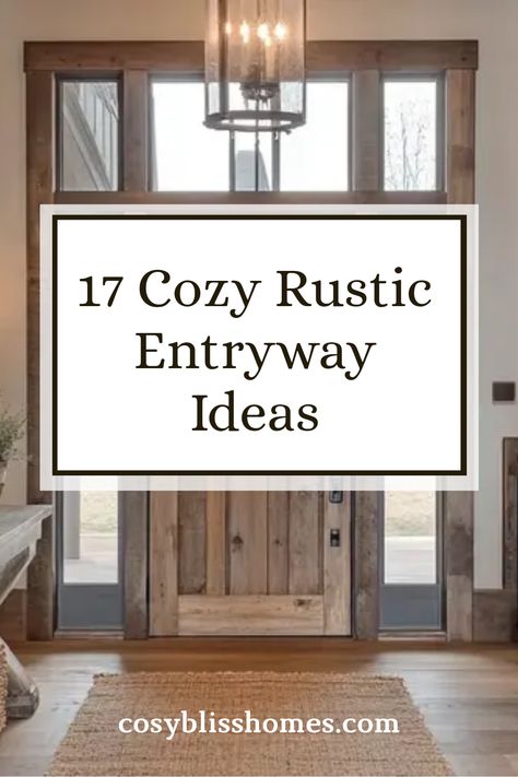 17 cozy rustic entryway ideas featuring woven rugs and natural materials for a welcoming atmosphere. Perfect inspiration for stylish home decor. Welcoming Entryway Front Entry, Farm Style Entryway, Modern Rustic Doors Interior, Ski House Entryway, Cabin Foyer Entrance, Cozy Foyer Entry Ways, Country Home Entryway, European Farmhouse Entryway, Welcoming Entryway Ideas