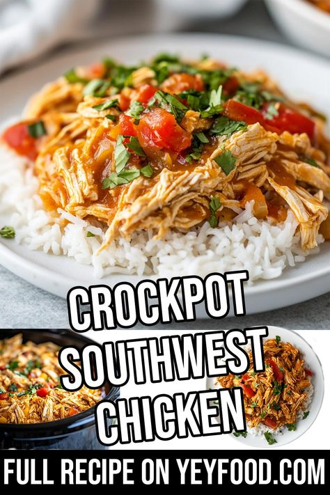 Crockpot Southwest Chicken - Yeyfood.com: Recipes, cooking tips, and kitchen hacks for home cooks of all levels Southwest Chicken Crockpot Recipes Easy, Santa Fe Chicken Crockpot, Mexican Chicken Crockpot Recipes, Southwest Chicken Crockpot, Shredded Chicken Crockpot Recipes, Mexican Crockpot Chicken, Crockpot Southwest Chicken, Crockpot Mexican Chicken Recipes, Crockpot Mexican Chicken