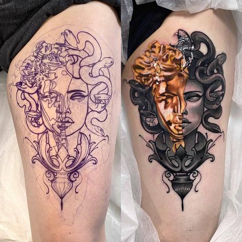 Medusa Tattoo Design, Gold Tattoo, Medusa Tattoo, Greek Tattoos, Tatuaje A Color, Different Tattoos, Tattoo Feminina, Free Tattoo, Time Tattoos