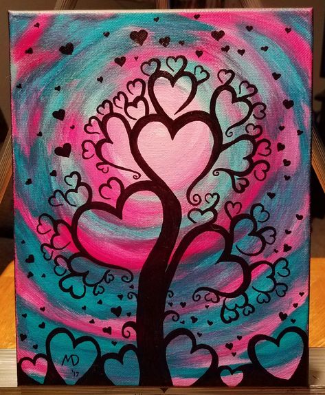 Marriage Painting Ideas, Valentines Canvas Painting Ideas, Valentines Day Painting Ideas On Canvas, Art Mini Toile, Canvas Painting Ideas, Paint Night, Valentines Art, Canvas Painting Diy, Simple Acrylic Paintings