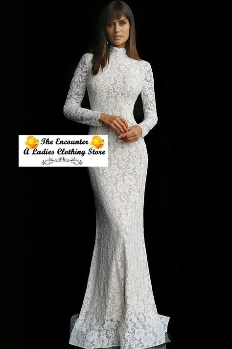 Polka Dot Wedding Dress, Nouveau Wedding, Jovani Gown, Informal Wedding Dresses, Simply Fashion, Trumpet Dress, Elegant Sweater, Bridal Dresses Lace, Long Sleeve Wedding Dress Lace