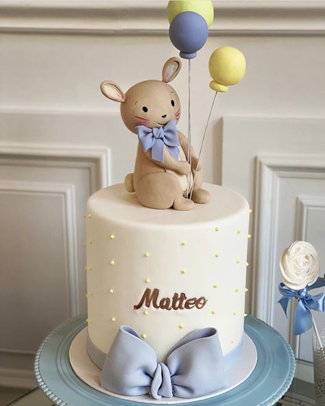 Dedication Cake, 1st Bday Cake, Anniversary Cookies, Baby Birthday Photoshoot, Bunny Birthday Party, Bow Cakes, Baby Boy 1st Birthday Party, Rabbit Cake, Baby Shower Cakes For Boys