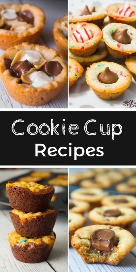 Easy Cookie Cups Recipe, Mini Muffin Cookies, Premade Cookie Dough Hacks, Bakesale Cookies, Mini Muffin Tin Recipes Desserts, Brownie Cookie Cups, Cookie Cup Recipes, Peanut Butter Cookie Cups, Mini Muffin Tin Recipes