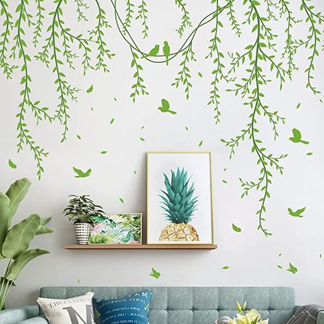 Flower Vine Decor, Vine Decal, Butterflies Stickers, Greenery Wall, Room Wall Painting, Hanging Vines, Wall Painting Decor, Vine Wall, Girls Nursery