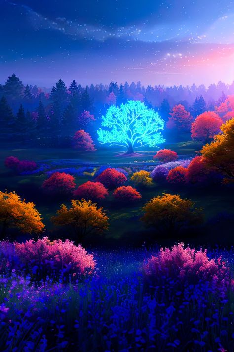 Majestic Tree, Floral Park, Tree Stands, Lovely Flowers Wallpaper, Graphic Tshirt Design, Beautiful Forest, Blue Tree, Forest Landscape, Spiritual Art