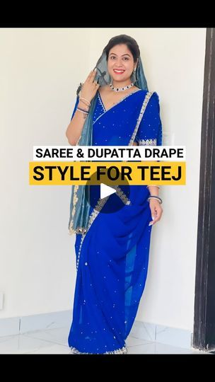 Saree With Dupatta, Dupatta On Head, Hartalika Teej, Dupatta Draping, Saree Drape, Draping Styles, Saree Wearing Styles, Saree Draping Styles, Saree Wearing