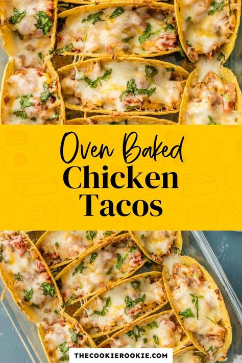 How to make the BEST baked chicken tacos (step by step recipe and video). This oven baked tacos are made for a crowd, perfect for family dinners, Cinco de Mayo, or an big gathering. #thecookierookie #tacos #chicken Baked Chicken Tacos Recipe, Chicken Tacos Recipe Easy, Oven Baked Chicken Tacos, Spicy Chicken Tacos, Chicken Tacos Recipe, Spicy Baked Chicken, Chicken Tacos Easy, Easy Taco Recipes, Baked Chicken Tacos