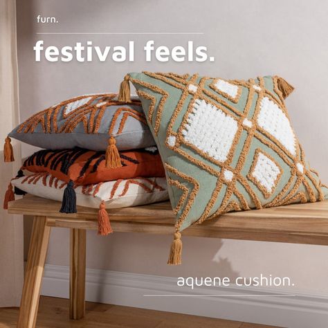 glastonbury giving you festival blues? no worries, you can get the festival feels with our boho collection! 🌿🏕️⁠ ⁠ ⁠ #festivals #glastonbury #boho #bohochic ⁠ #bohemianstyle Needle Cushion, Mustard Green, Woven Decor, Geometric Cushions, Beige Art, Tufted Cushion, Tapestry Art, Punch Needle Embroidery, Decorative Cushion Covers