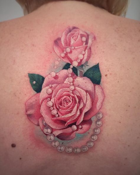 Rose and pearl tattoo by: @sosoink Pearls Tattoo, Rose And Pearl, Pearl Tattoo, Roses And Pearls, Pink Rose Tattoos, Rose Drawing Tattoo, Rose Tattoos For Women, About Rose, Forarm Tattoos