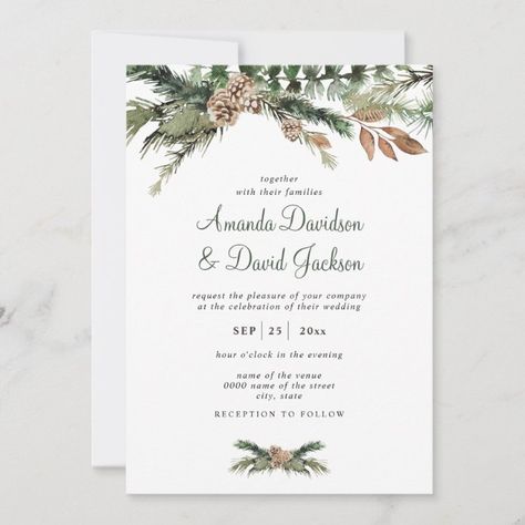 Watercolor Pine & Winter Greenery Rustic Wedding Invitation - tap/click to get yours right now! #Invitation #rustic #wedding, #natural #wedding #invitation, Simple Winter Wedding Invitations, Winter Wedding Announcements, Wedding Invitations Christmas Theme, February Wedding Invitations, Christmas Wedding Stationery, Christmas Wedding Invites, Winter Greenery Wedding, Winter Themed Wedding, Winter Wedding Stationery