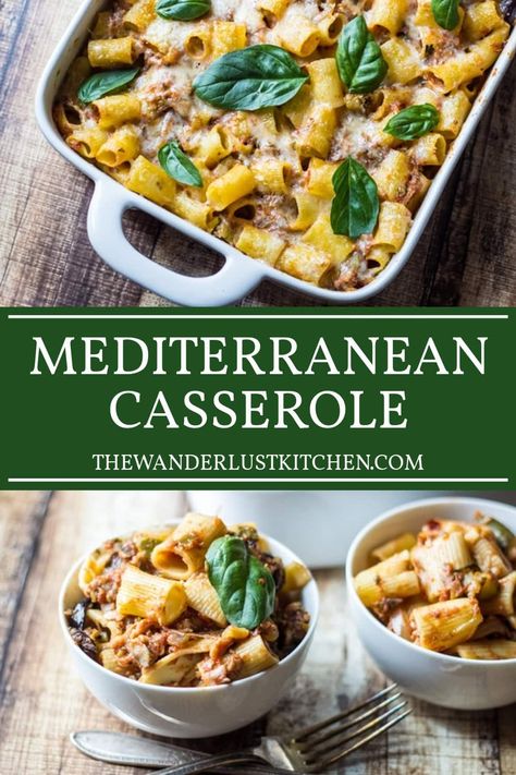 Mediterranean Pasta Bake, Kid Friendly Mediterranean Diet Recipes, Mediterranean Easy Meals, Mediterranean Diet Casserole Recipes, Medaterain Recipes Dinner, Mediterranean Casserole Recipes, Mediterranean Casserole, Peachie Spoon, Oven Casserole Recipes