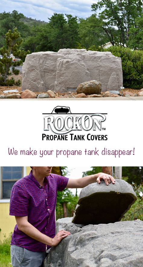 Increase the beauty and value of your home by covering your ugly propane tank with a RockOn Propane Tank Cover.  We offer artificial rock covers in multiple colors for 250 gallon and 500 gallon propane tanks.  RockOn Propane Tank Covers last over 40 years and will not fade, crack, rust, or rot! Hidden Propane Tank Ideas, Septic Tank Covers, Propane Tank Art, Propane Tank Cover, Propane Tanks, Landscaping With Large Rocks Front Yard, Berry Garden, Fake Rock, Faux Rock