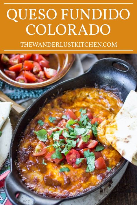 Colorado sauce made from smoky peppers adds a kick to this meatless Queso Fundido recipe. Serve it hot with plenty of warm tortillas for dipping! Colorado Sauce, Queso Fundido Recipe, Fundido Recipe, Queso Fundido, Inspired Recipes, Yellow Onion, It's Hot, Kitchen Recipes, Mozzarella Cheese