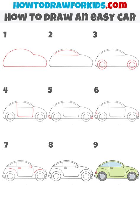 how to draw an easy car step by step How To Draw A Car Step By Step, How To Draw A Car, Simple Car Drawing, Car Drawing Easy, Useful Skills, Drawing Classes For Kids, Draw Cars, Children's Book Layout, Draw A Car