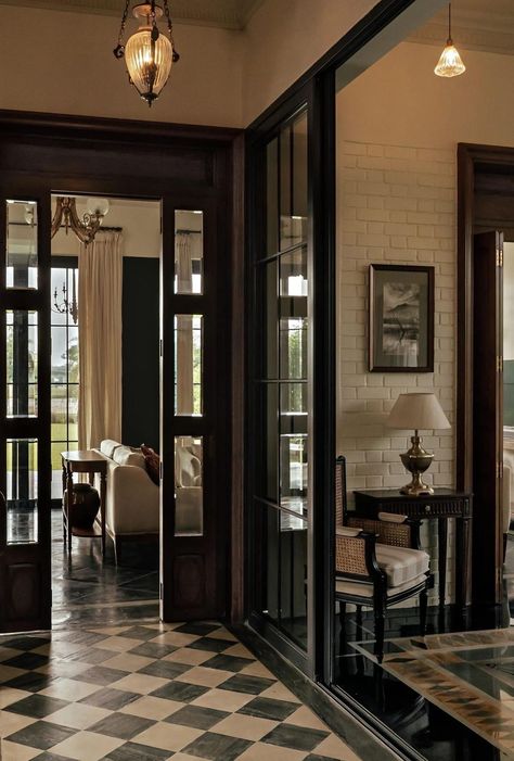 Wooden Folding Doors, Indoor Courtyard, Weekend Home, Vintage Sconces, French Glass, Antique Mirrors, Casas The Sims 4, Inspire Me Home Decor, Bathroom Decor Ideas