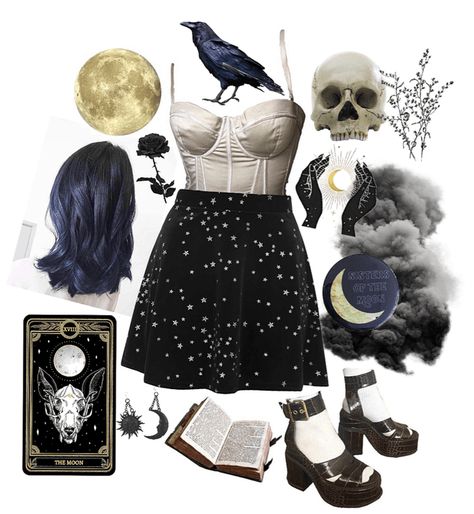 black cosmic witch Outfit | ShopLook Cosmic Outfit Fashion, Witchy Outfits Aesthetic Modern, Space Witch Aesthetic Outfit, Cosmic Witch Aesthetic Outfit, Moon Witch Aesthetic Outfit, Magiccore Outfit, Cosmic Core Aesthetic Outfits, Space Witch Outfit, Cosmic Outfit Aesthetic