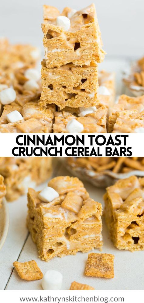 Cinnamon Toast Crunch Cereal Bar Recipe Cinnamon Toast Crunch Bars, Cereal Treat Bars, Crunch Bars Recipe, Cinnamon Toast Crunch Cereal, Cereal Bars Recipes, Batch Recipes, Crunch Bars, Crunch Cereal, Cereal Bar