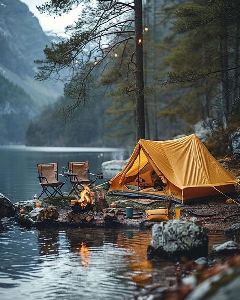 Rain Coffee, Unique Glamping, Glamping Ideas, Camp Gear, Camping Inspiration, Morning Rain, Camping Aesthetic, Adventure Aesthetic, Camping Glamping