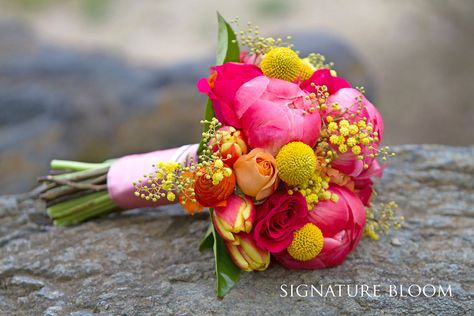 San Jose Bridal Bouquet, Hot Pink & Yellow | Flickr - Photo Sharing! Hot Pink Wedding Bouquet, Floral Design Ideas, Hot Pink Bouquet, Dance Flowers, Pink Bouquets, Prom Corsage And Boutonniere, Flowers Peony, Hot Pink Weddings, Yellow Bouquets