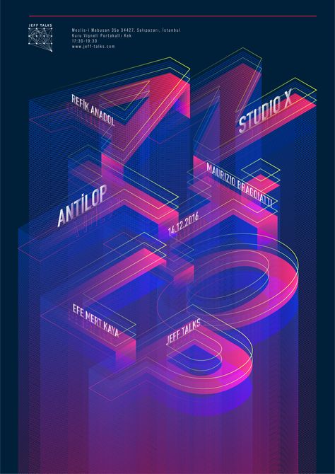 Typographic Poster Innovative Poster Design, Typographic Poster Design Inspiration, 3d Type Poster, Adobe Illustrator Poster, City Graphic Design, Tech Poster, Identity Card Design, Neon Poster, Typographic Poster Design