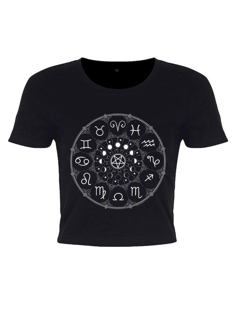 Zodiac Pentagram Black Crop Top | Etsy The Moon Cycle, Serpent Ring, Moon Cycle, Black And White Tees, Notebook Art, Moon Cycles, Black Crop Top, Zodiac Symbols, White Tee