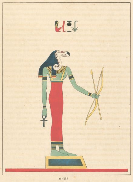 The ancient Egyptian goddess Nekhbet, with the head of a vulture. Illustration by Léon-Jean-Joseph Dubois, published in 'Pantheon Egyptien' by Jean-François Champollion, 1823. Great Pyramid Of Khufu, Sphinx Egypt, Firmin Didot, Donner Party, Egypt Project, Ancient Egyptian Goddess, Gods Of Egypt, Ancient Egyptian Gods, Ancient Egypt Art