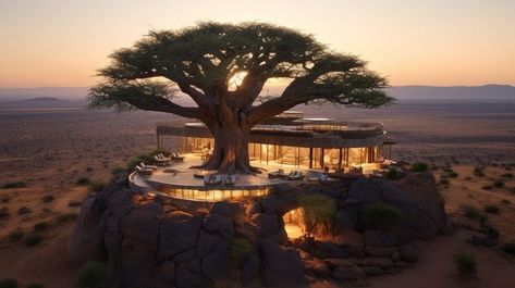 Green Clay Architecture: Discover the allure of juxtaposition in our desert oasis! At the heart of the African desert stands a magnificent, magical tree that serves as the soulful centerpiece of our minimal stone villa. #architecture #house #fashion #decor #diy #homedecor #amazingarchitecture #interiordesign #contemporaryhome #modern #residence #designer Interesting Sketches, Clay Architecture, African Desert, Stone Villa, Desert Green, Green House Design, Magical Tree, Desert Oasis, Green Clay