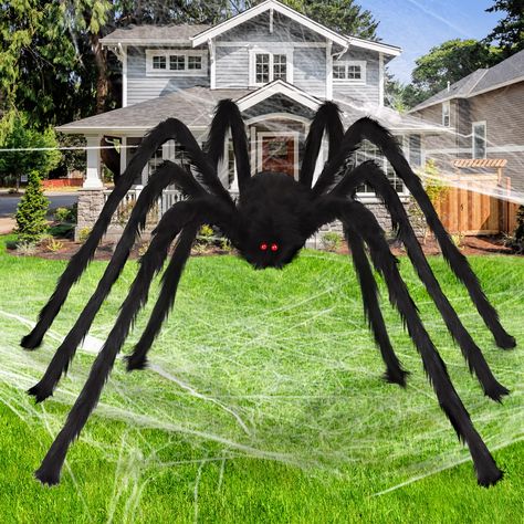 Spider Halloween Decorations, Front Yard Halloween Decorations, Porche Halloween, Halloween Mantel Decor, Outside Halloween Decorations, Outdoor Fall Decor Ideas, Scary Halloween Decorations Outdoor, Fake Spider, Halloween Decorations Outdoor