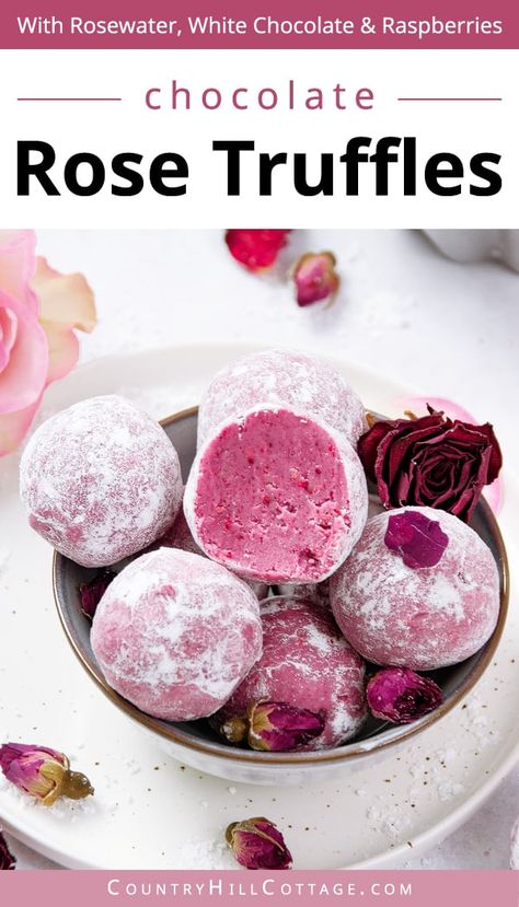 Rose Truffles, Homemade Chocolate Truffles, Dessert Truffles, Rose Recipes, Rose Flavored, Dried Raspberries, Chocolate Roses, Truffle Recipe Chocolate, Truffle Recipe